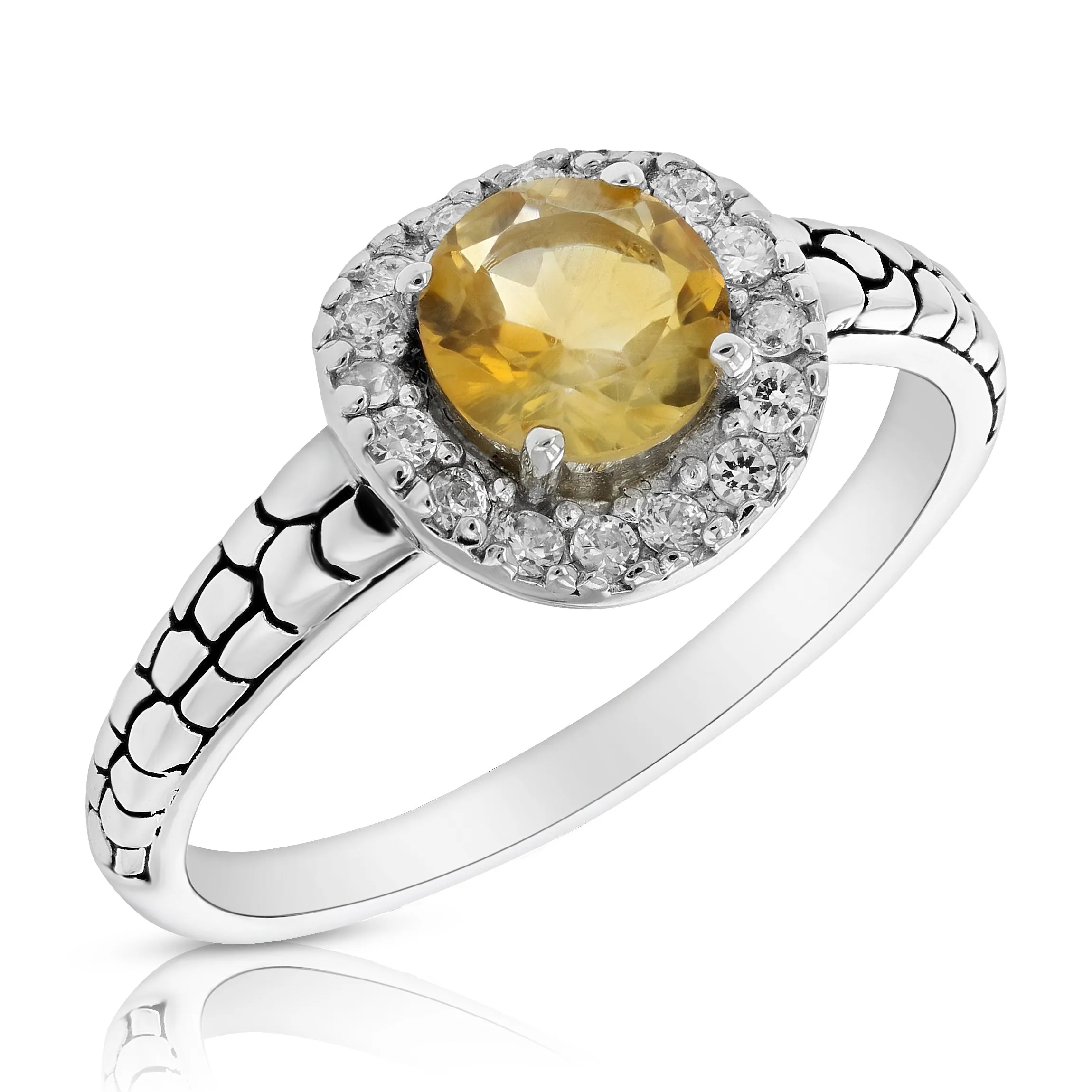 0.65 cttw Citrine Ring in .925 Sterling Silver Rhodium Plating Round 10x8 MM