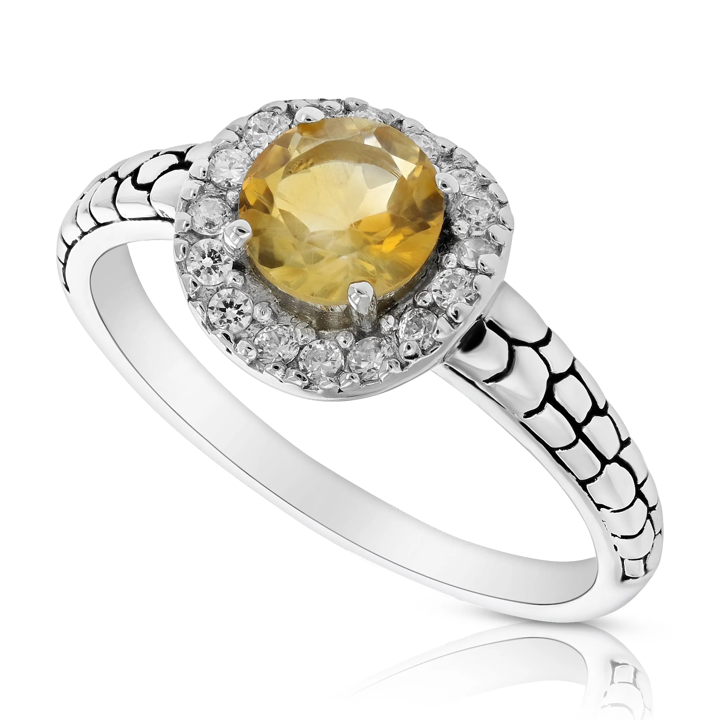 0.65 cttw Citrine Ring in .925 Sterling Silver Rhodium Plating Round 10x8 MM