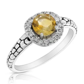 0.65 cttw Citrine Ring in .925 Sterling Silver Rhodium Plating Round 10x8 MM