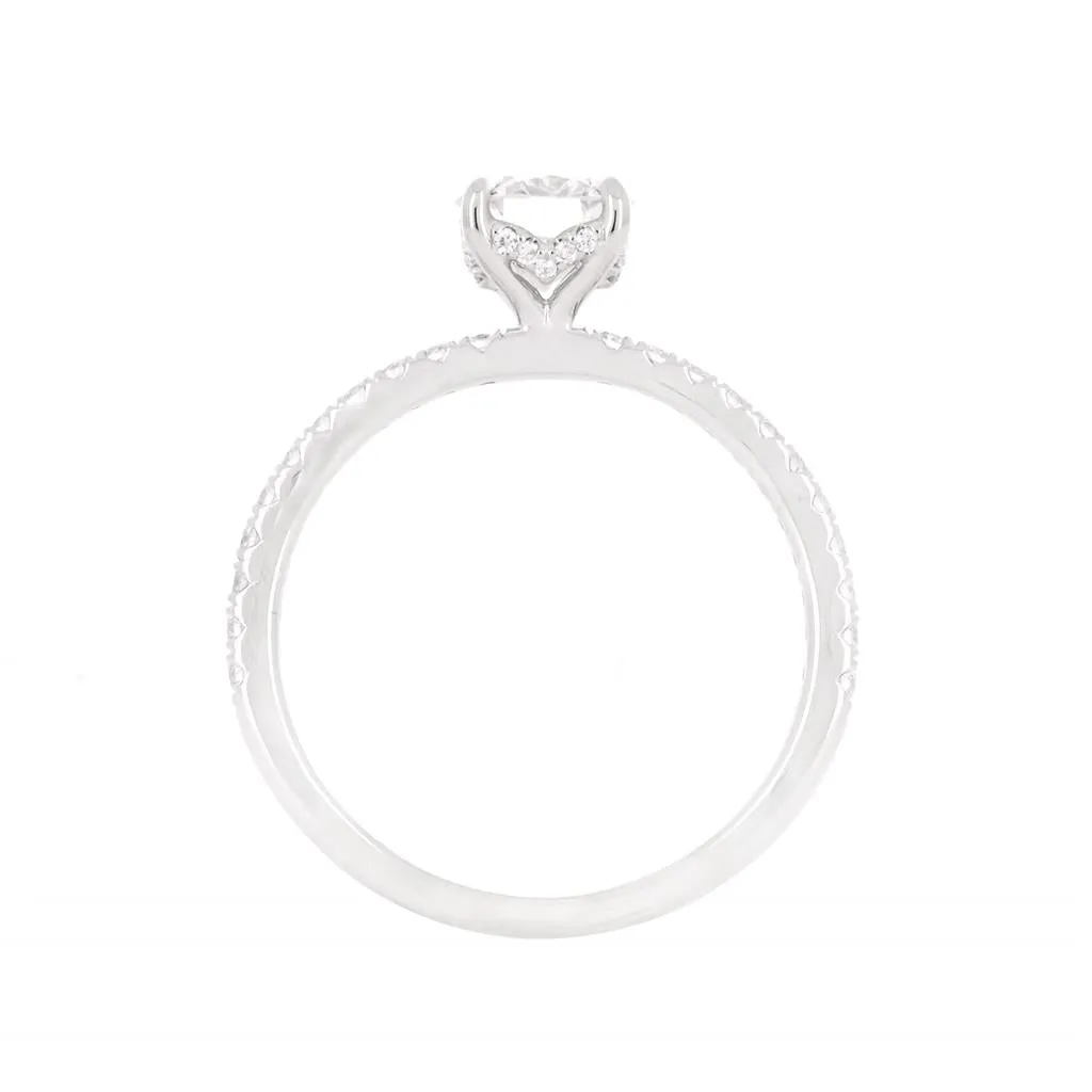 1.06ctw Round Diamond Engagement Ring, Pavê, Hidden Halo - 14K White Gold