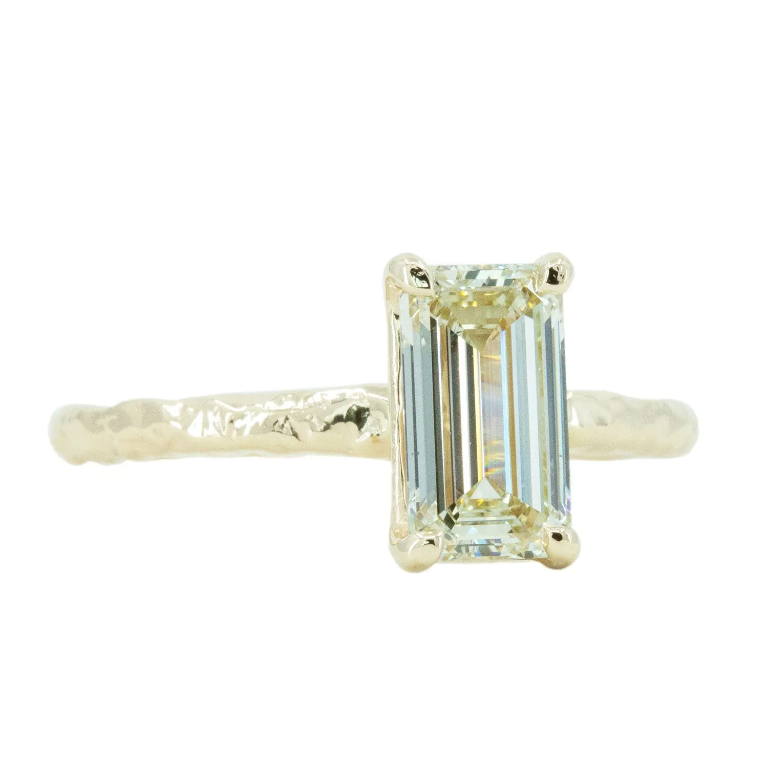 1.30ct Light Champagne Emerald Cut Diamond Solitaire Evergreen Ring In 14k Yellow Gold