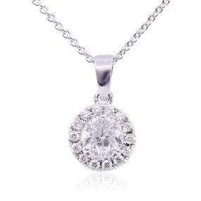 14K WHITE GOLD 0.56 CARAT SIRIUS STAR ROUND DIAMOND HALO PENDANT NECKLACE - 0.74CTW