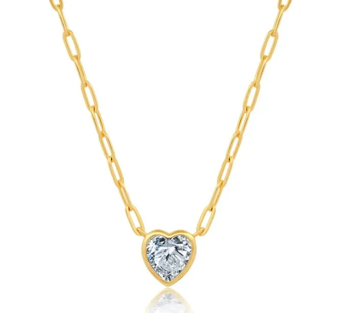 14K Y Gold 2.06ct F/VS2 Lab-Created Heart Diamond on Paperclip Chain