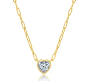 14K Y Gold 2.06ct F/VS2 Lab-Created Heart Diamond on Paperclip Chain