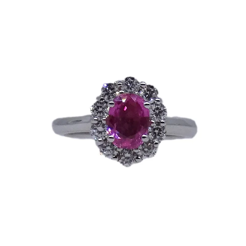 18KT W/G Pink Sapphire & Diamond Cluster Ring