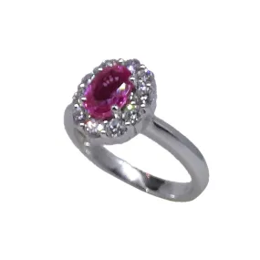 18KT W/G Pink Sapphire & Diamond Cluster Ring