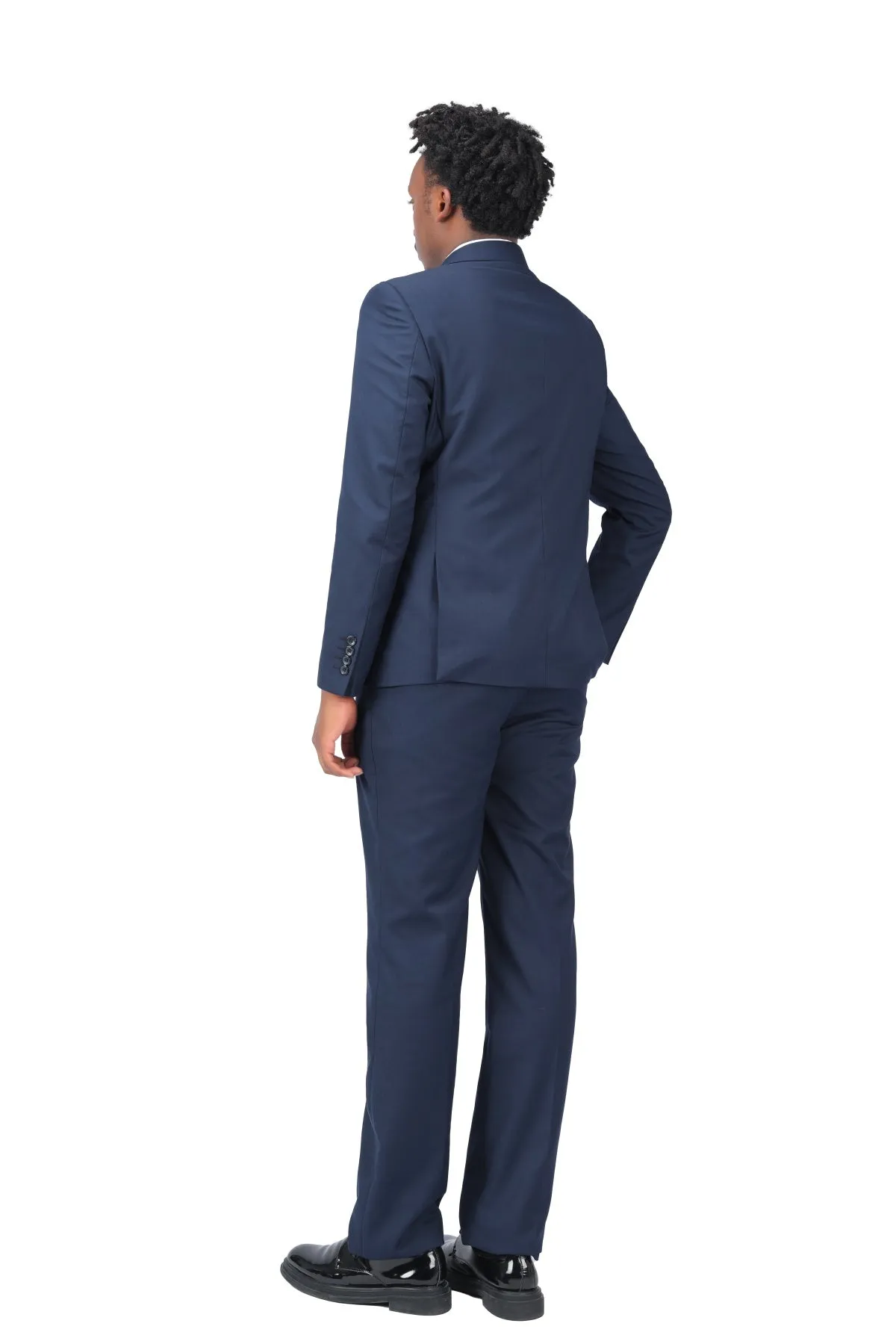 2-Piece Double Breasted Solid Color Navy Suit