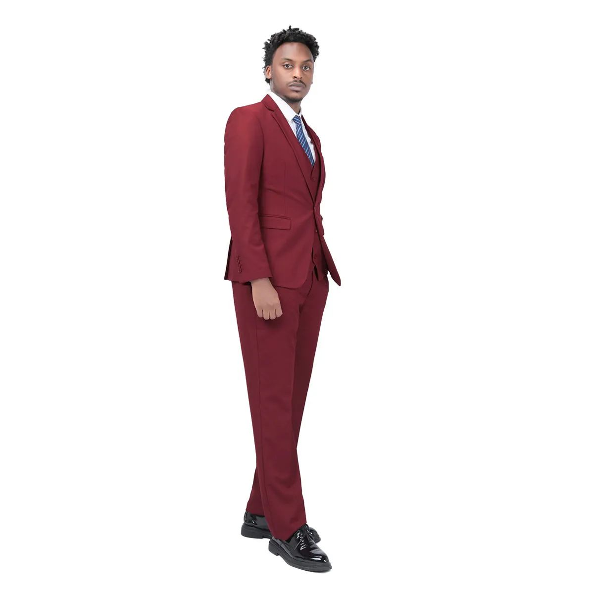 2-Piece Slim Fit Simple Designed Wine Red Suit