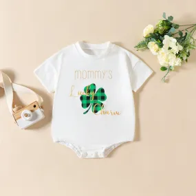 2023 Children's Wear European and American Girls' Saint Patrick's Day Letter Four leaf Grass Print Triangle Bodysuit