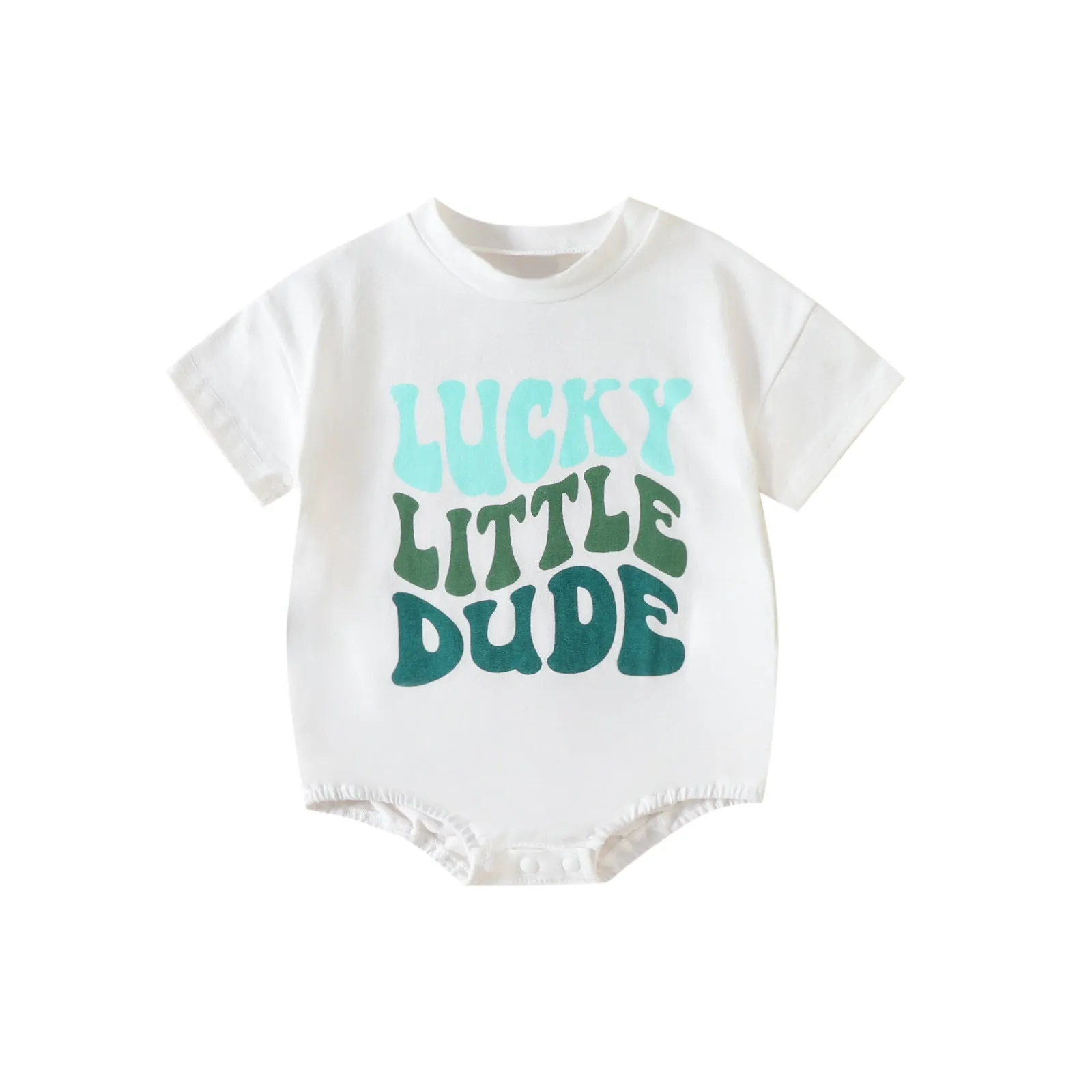 2023 Children's Wear European and American Girls' Saint Patrick's Day Letter Four leaf Grass Print Triangle Bodysuit