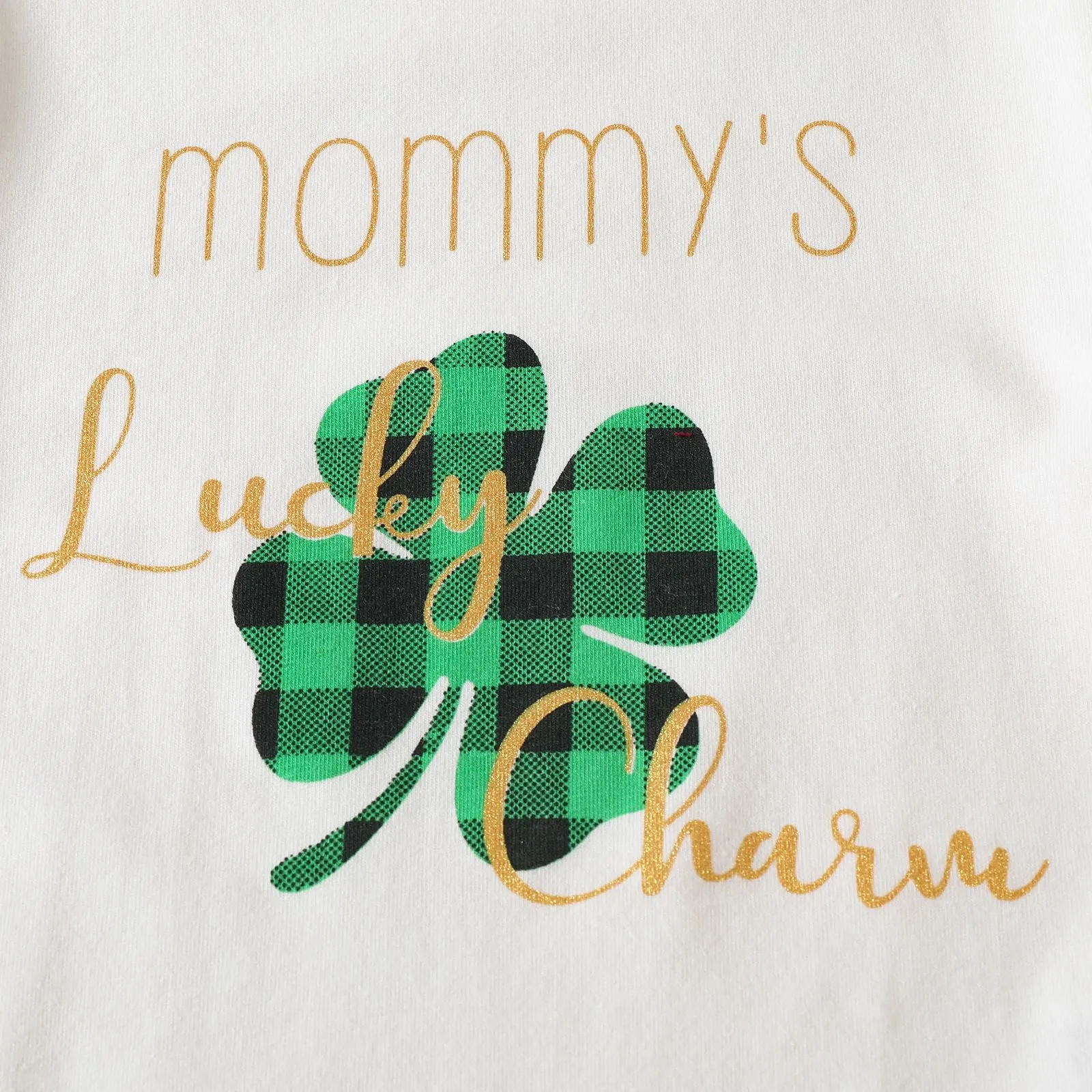 2023 Children's Wear European and American Girls' Saint Patrick's Day Letter Four leaf Grass Print Triangle Bodysuit