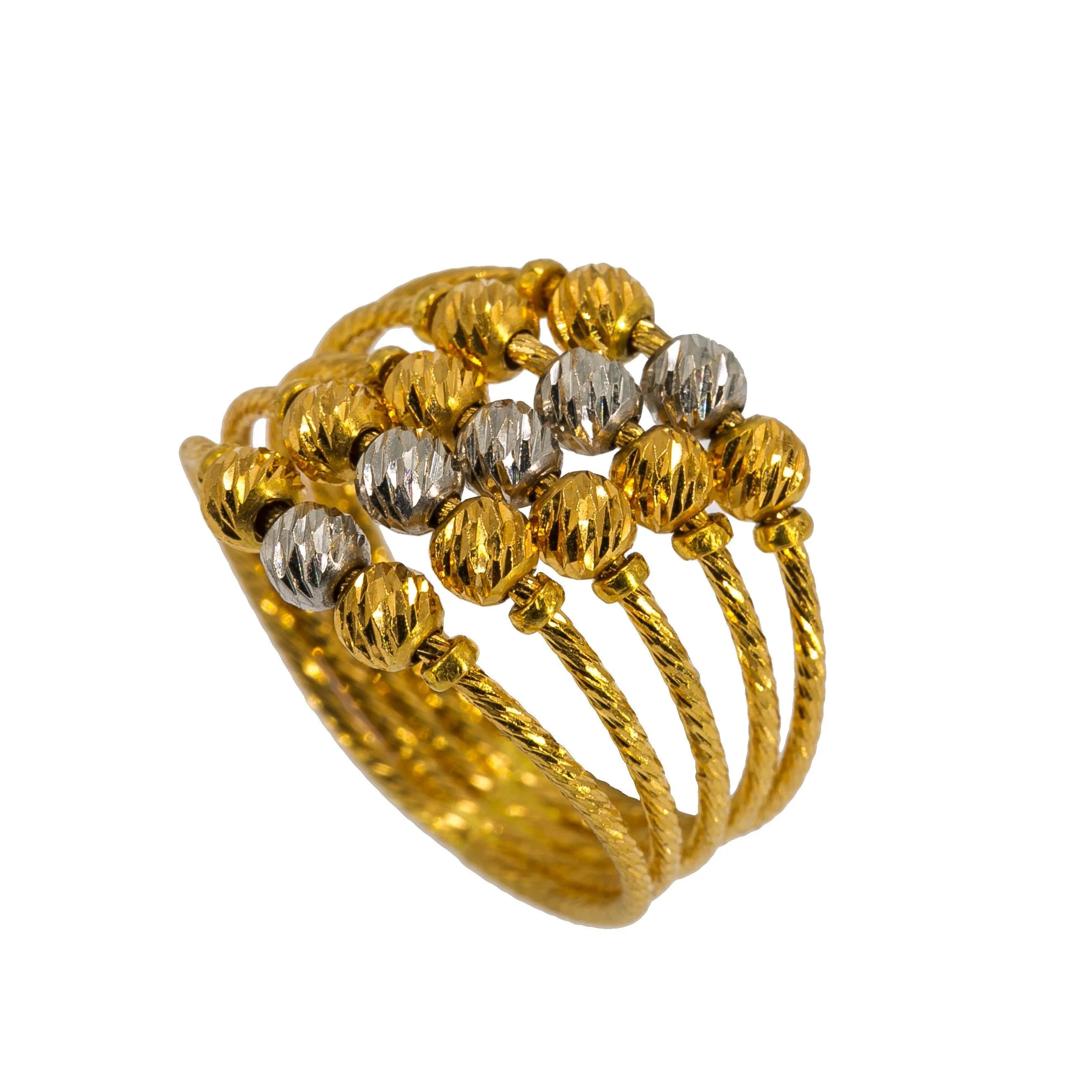 22K Multi Tone Gold Ring W/ Five Rope Bands & Accents Balls