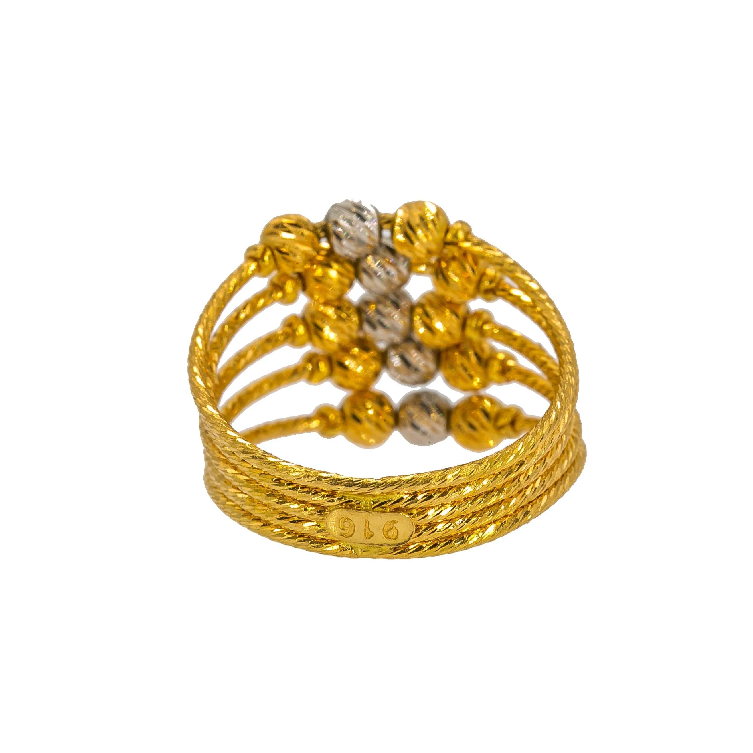 22K Multi Tone Gold Ring W/ Five Rope Bands & Accents Balls