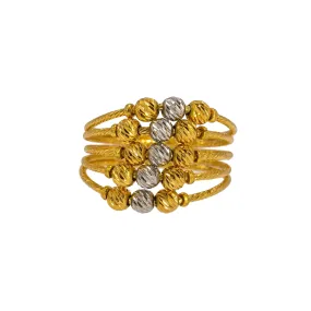 22K Multi Tone Gold Ring W/ Five Rope Bands & Accents Balls