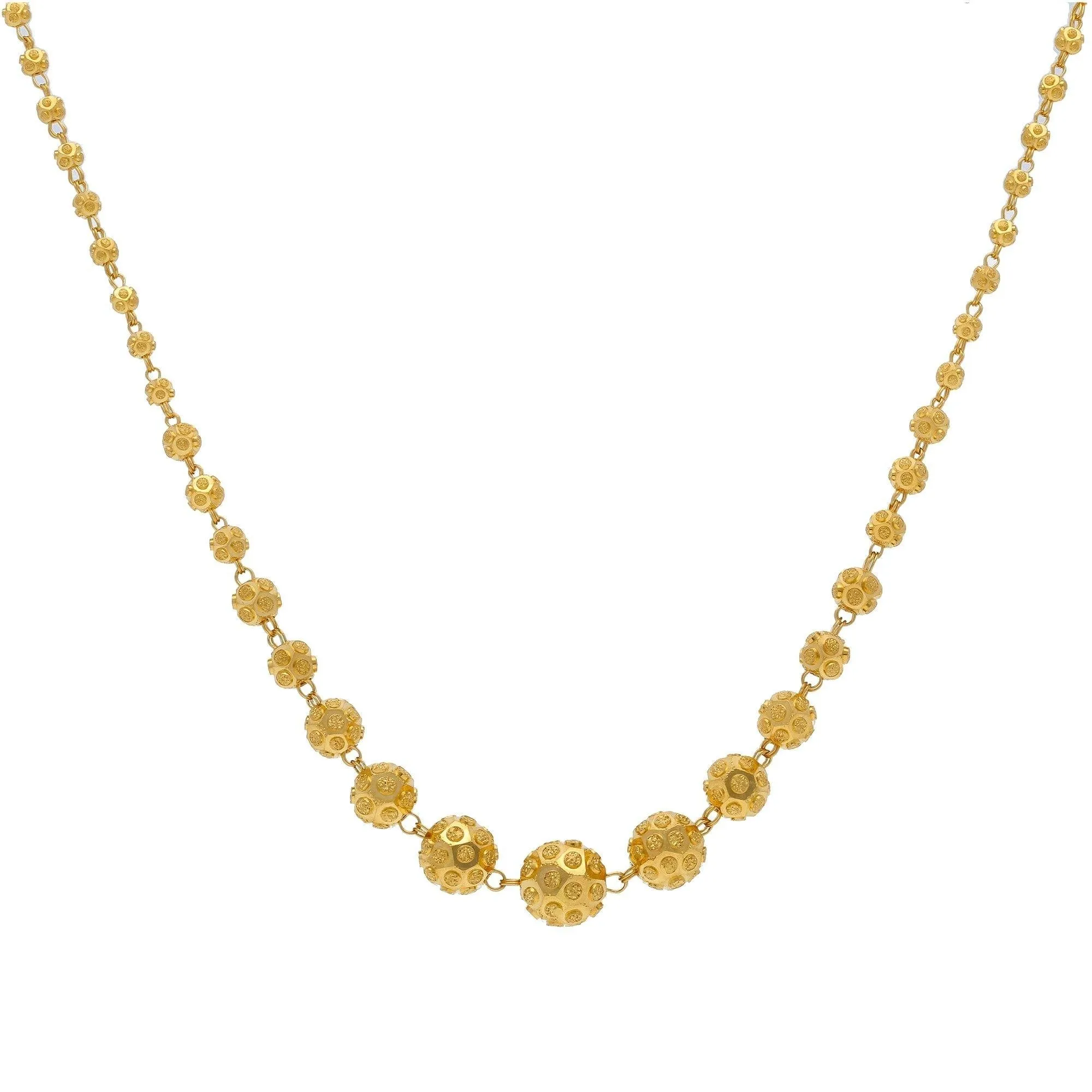 22K Yellow Gold Fancy Chain W/ Ascending Gold Shambala Beads, 13.3 grams