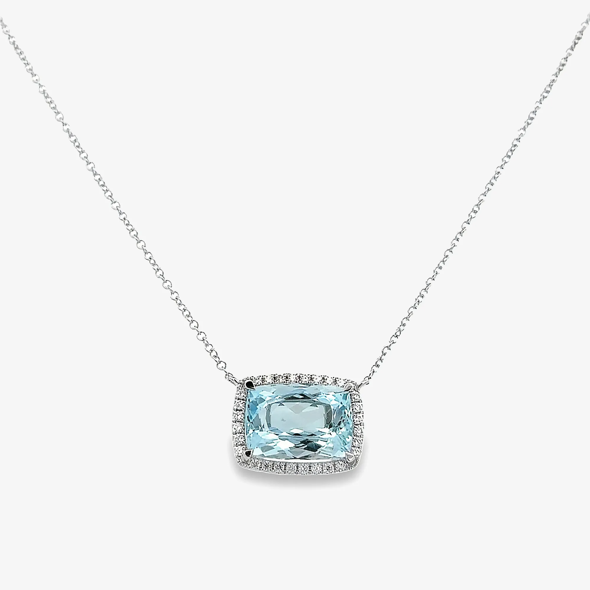 4.66ct Aquamarine & Diamond Halo Necklace