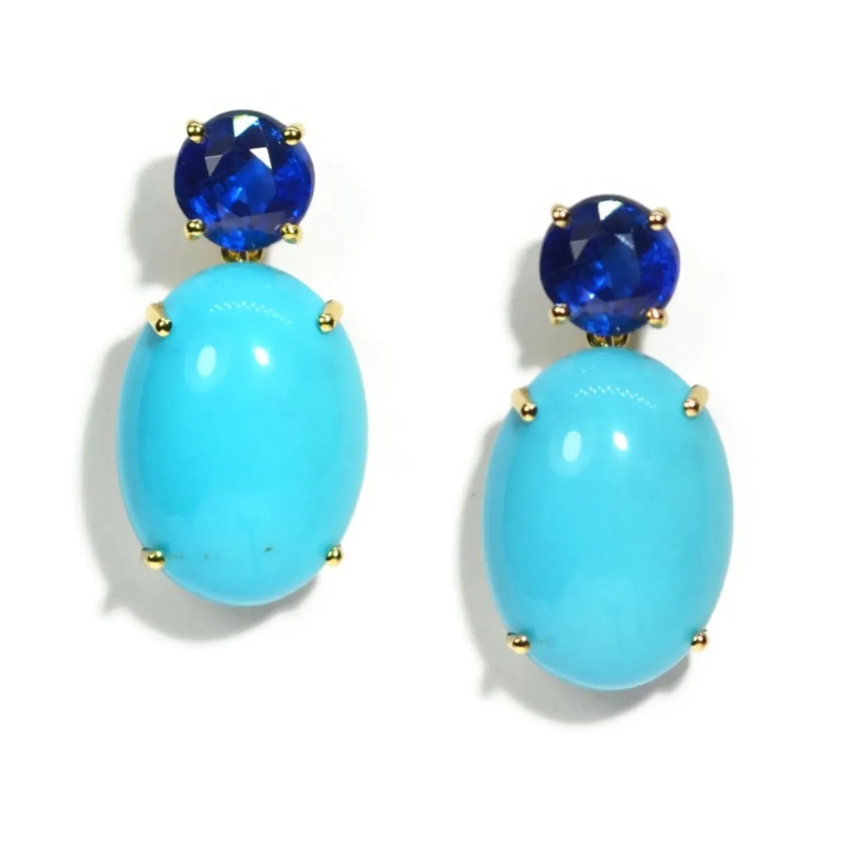 A & Furst - Party - Drop Earrings with Natural Arizona Turquoise and Kyanite, 18k Yellow Gold