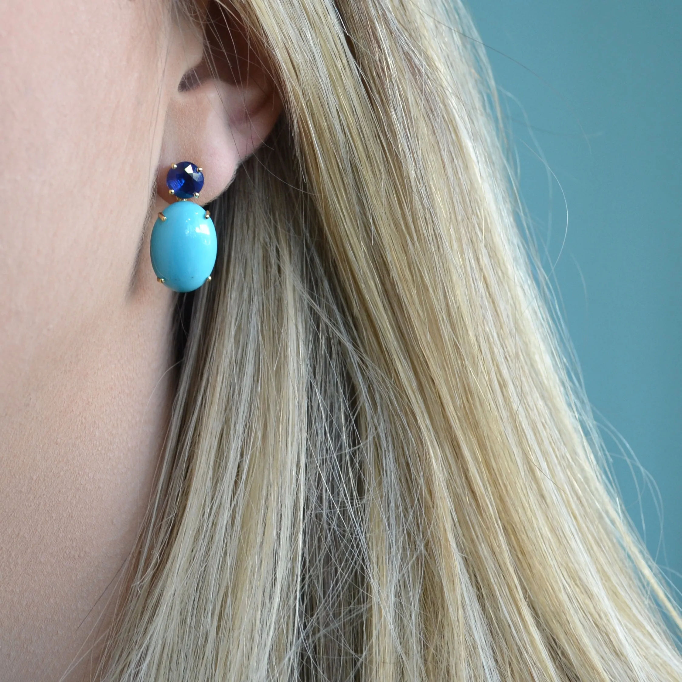 A & Furst - Party - Drop Earrings with Natural Arizona Turquoise and Kyanite, 18k Yellow Gold