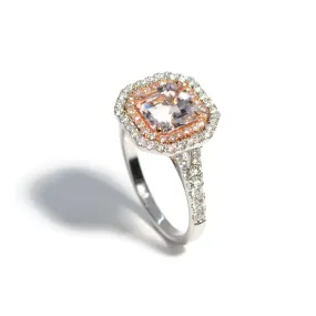 AFJ Diamond Collection - Square-cut Morganite Ring with Pink and White Diamonds, 18k White and Rose Gold