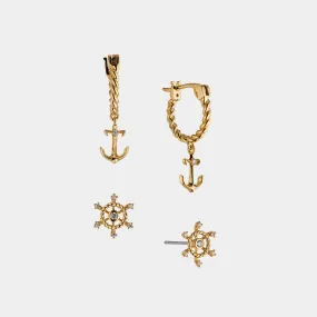 AJOA VACAY HELM AND ANCHOR SET OF EARRINGS