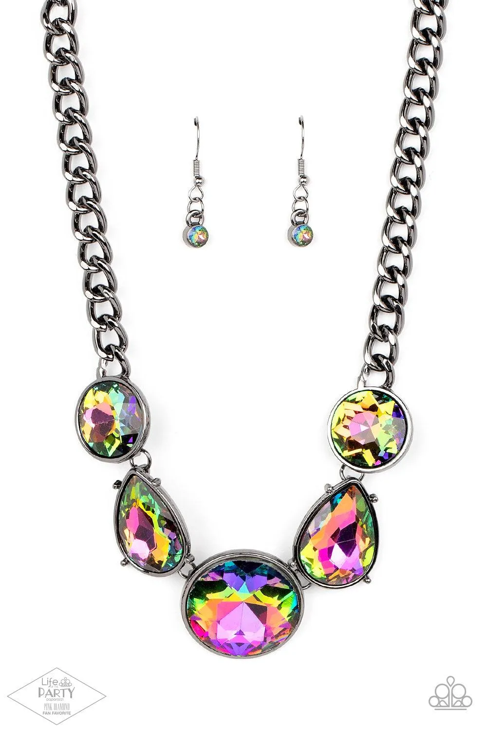 All The Worlds My Stage Multi Oil Spill Rhinestone Necklace - Paparazzi Accessories