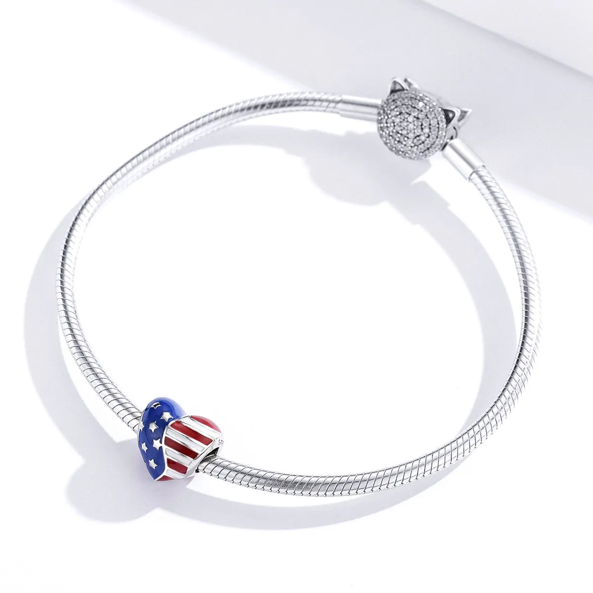 American Flag Heart Charm 925 Sterling Silver