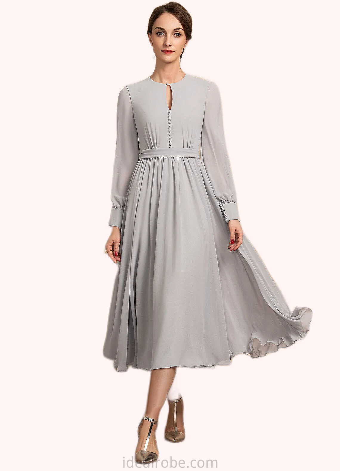 Anastasia A-Line Scoop Neck Tea-Length Chiffon Mother of the Bride Dress With Bow(s) STK126P0014779