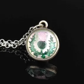 Antique Silver Essex Crystal Scottish Thistle Pendant Necklace