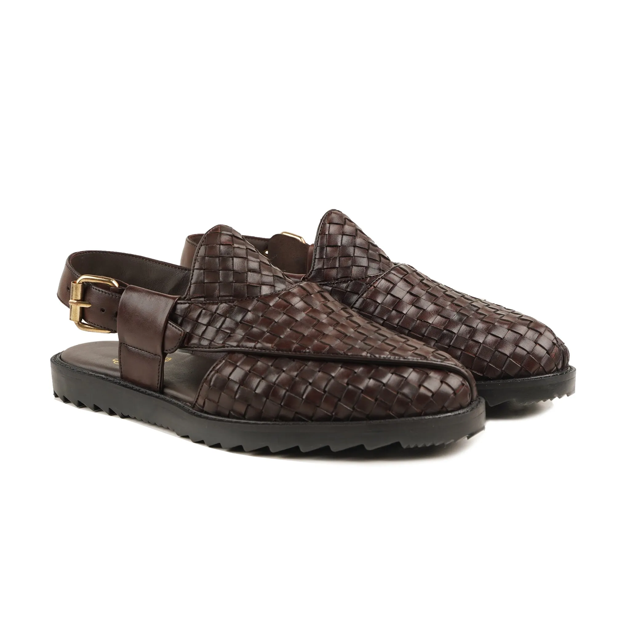 Antozi - Men's Dark Brown Hand Woven Calf Leather Sandal