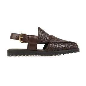 Antozi - Men's Dark Brown Hand Woven Calf Leather Sandal