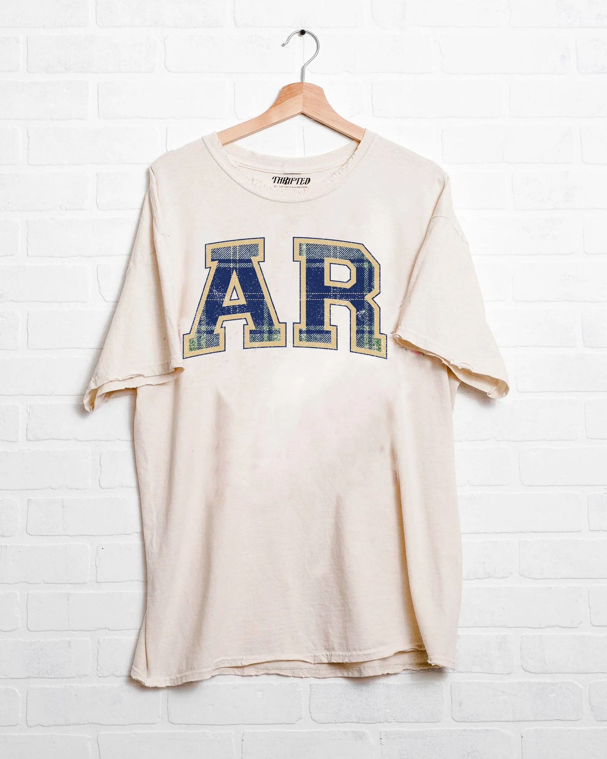 AR Plaid Arch (Gold Outline) Off White Thrifted Tee