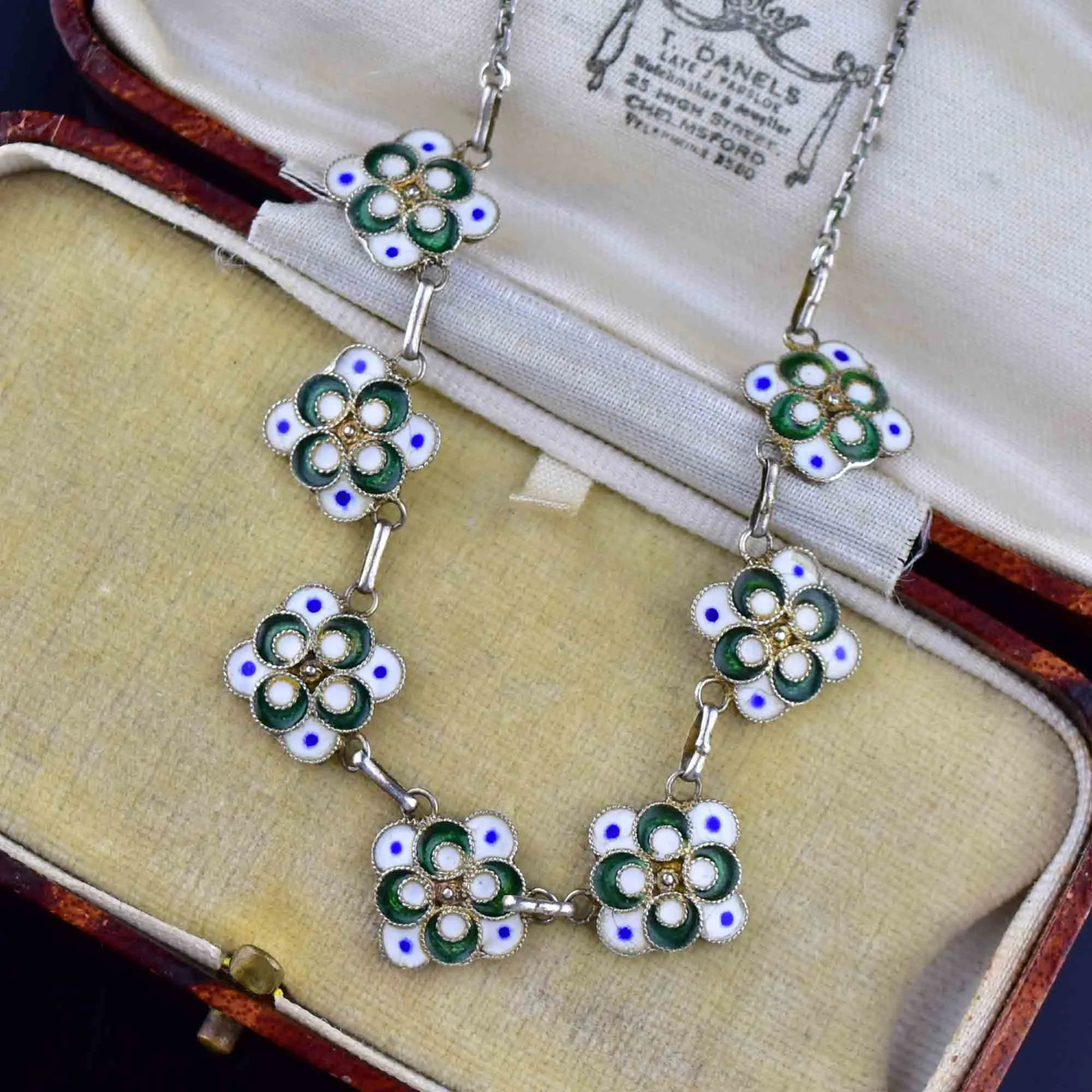 Art Deco Enamel Floral Chain Necklace