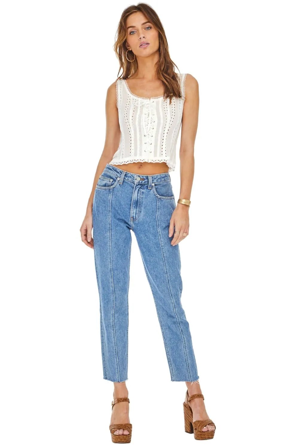 ASTR Macie Eyelet Crop Top