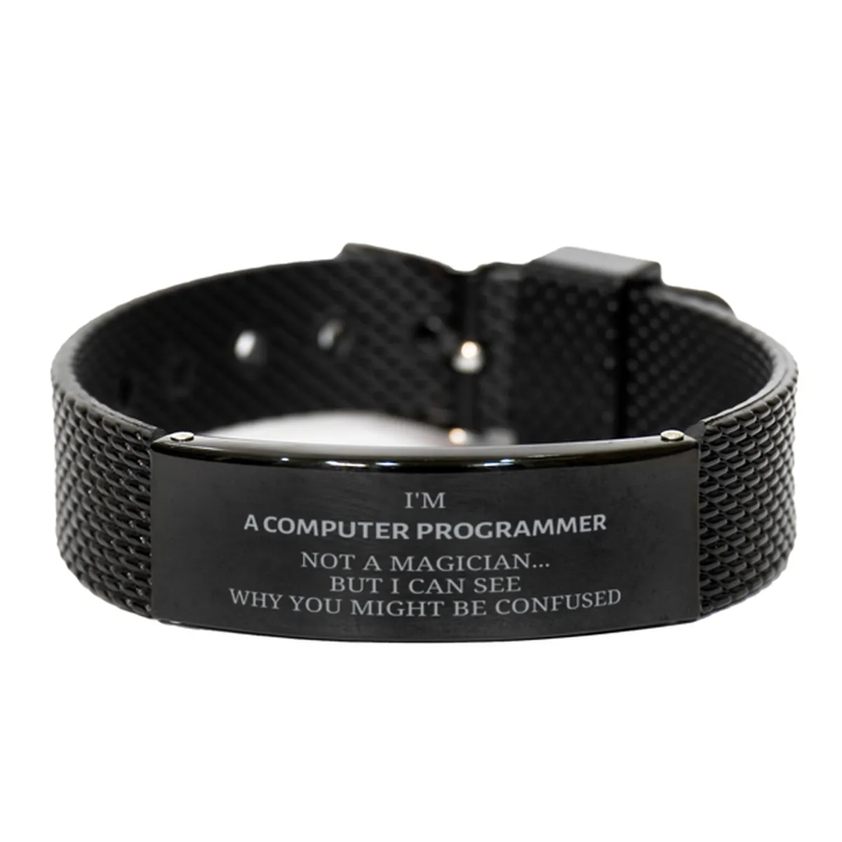 Badass Computer Programmer Gifts, I'm Computer Programmer not a magician, Sarcastic Black Shark Mesh Bracelet for Computer Programmer Birthday Christmas for  Men, Women, Friends, Coworkers