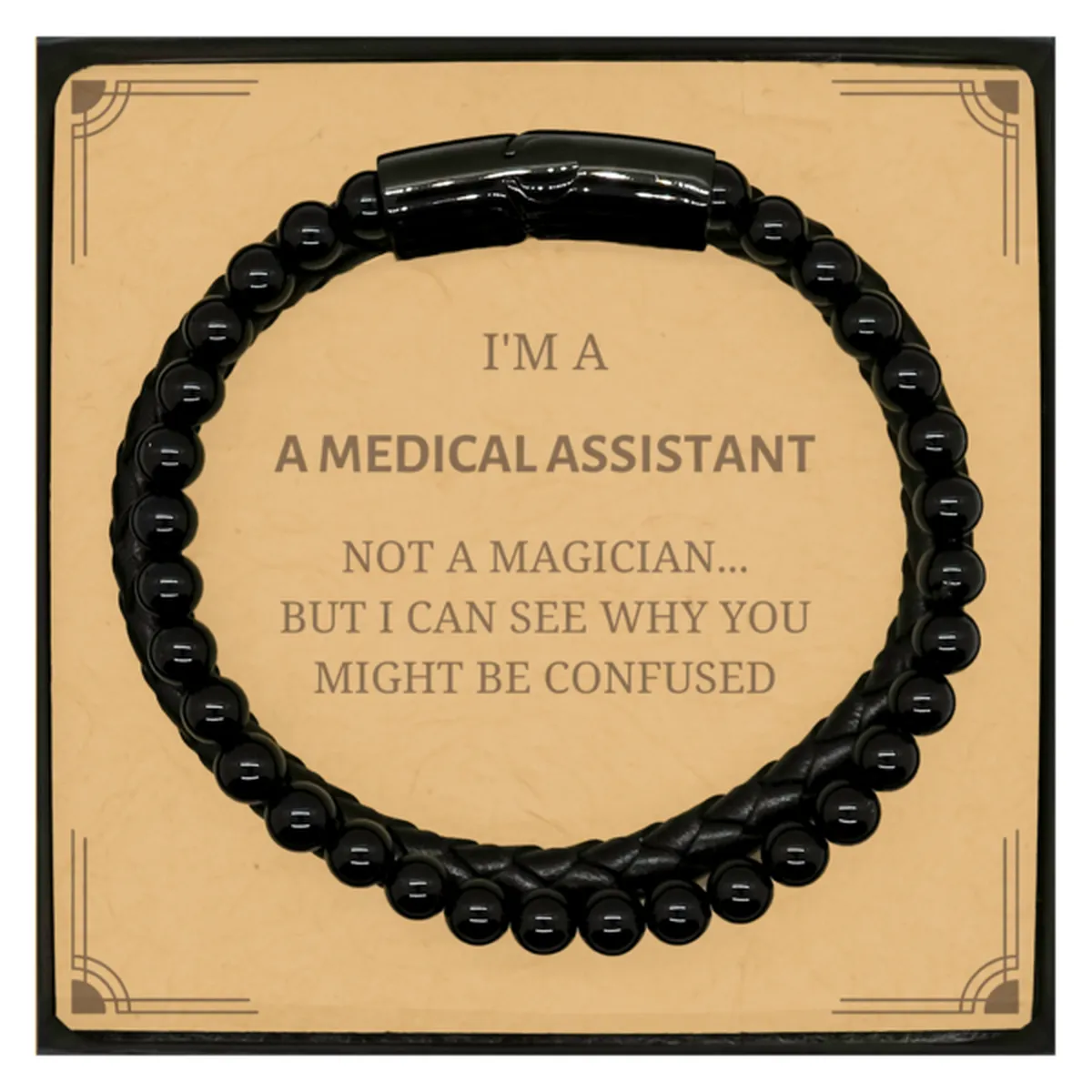 Badass Medical Assistant Gifts, I'm Medical Assistant not a magician, Sarcastic Stone Leather Bracelets for Medical Assistant Birthday Christmas for  Men, Women, Friends, Coworkers