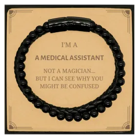 Badass Medical Assistant Gifts, I'm Medical Assistant not a magician, Sarcastic Stone Leather Bracelets for Medical Assistant Birthday Christmas for  Men, Women, Friends, Coworkers