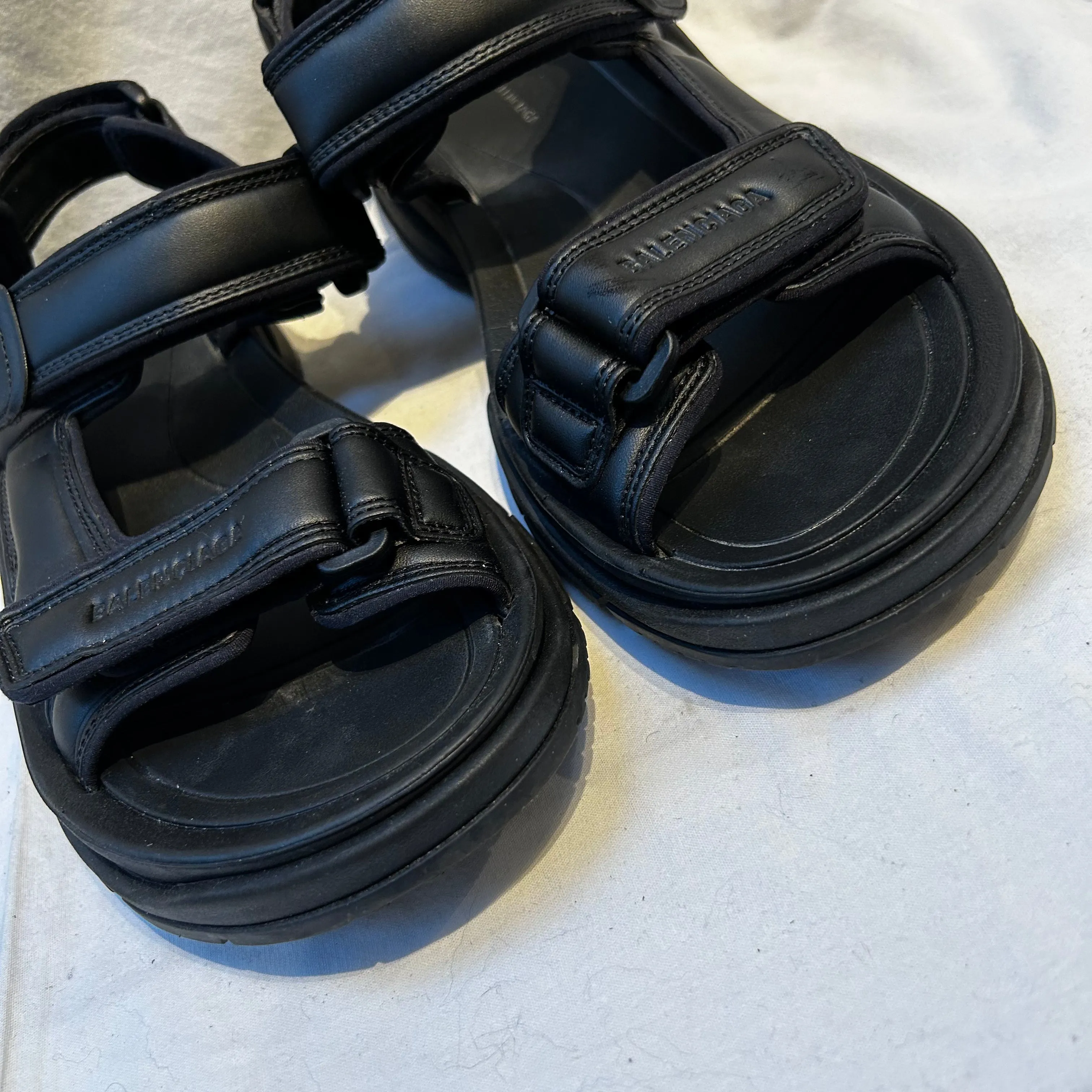 Balenciaga 750  Black Vegan Leather Tourist Flatbed Sandals 41