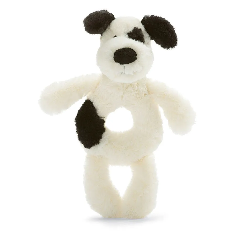 Bashful Black & Cream Puppy Ring Rattle - 7