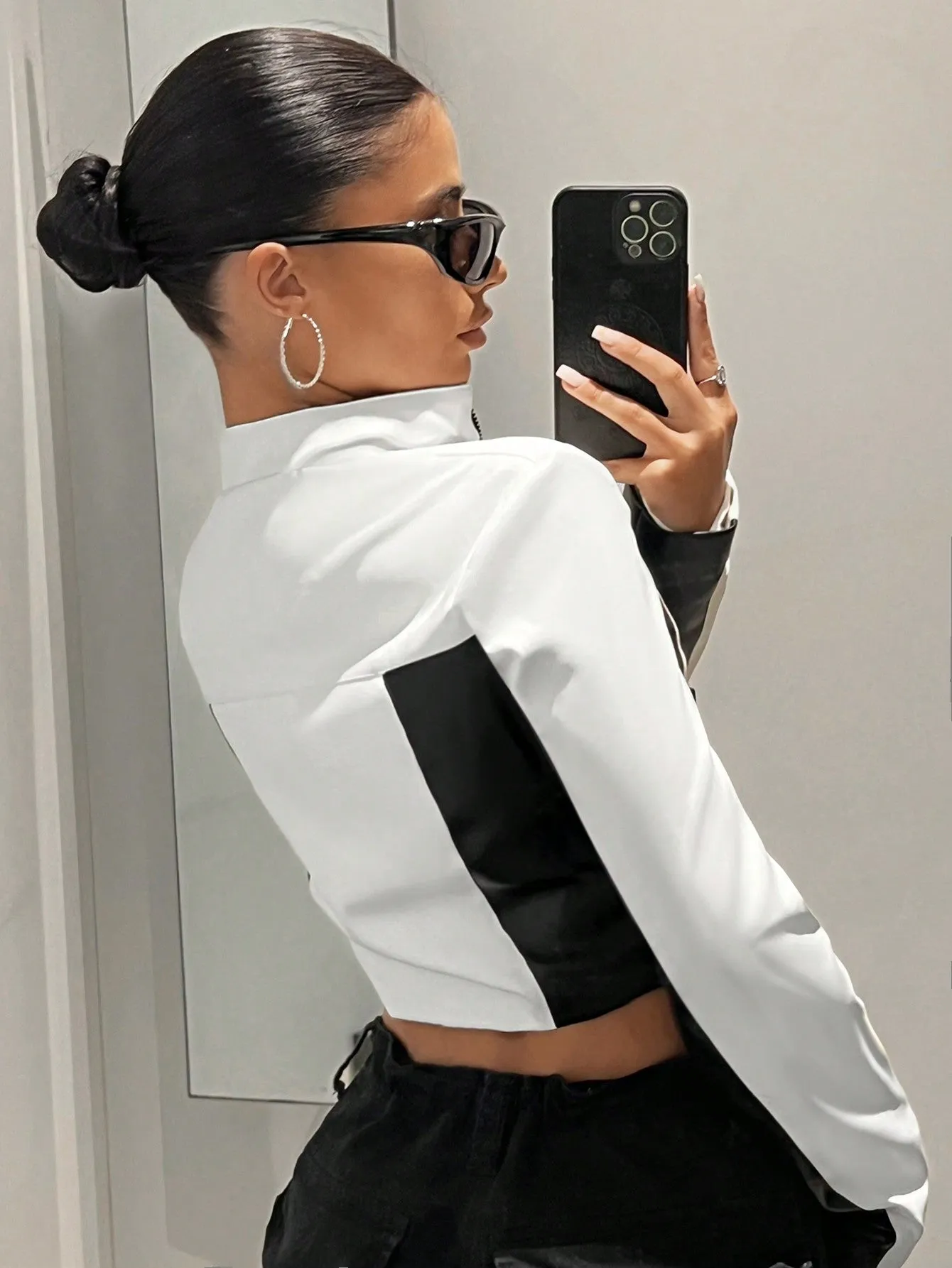 Biker Colorblock Zip Up Crop Jacket