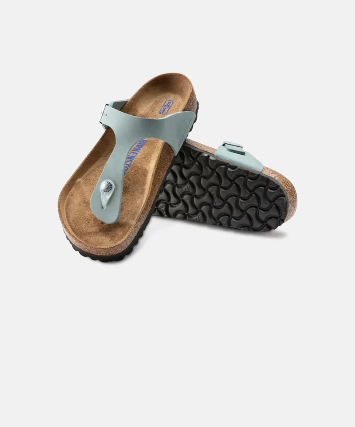 Birkenstock Gizeh Nubuck Leather Faded Aqua Soft Footbed Sandals