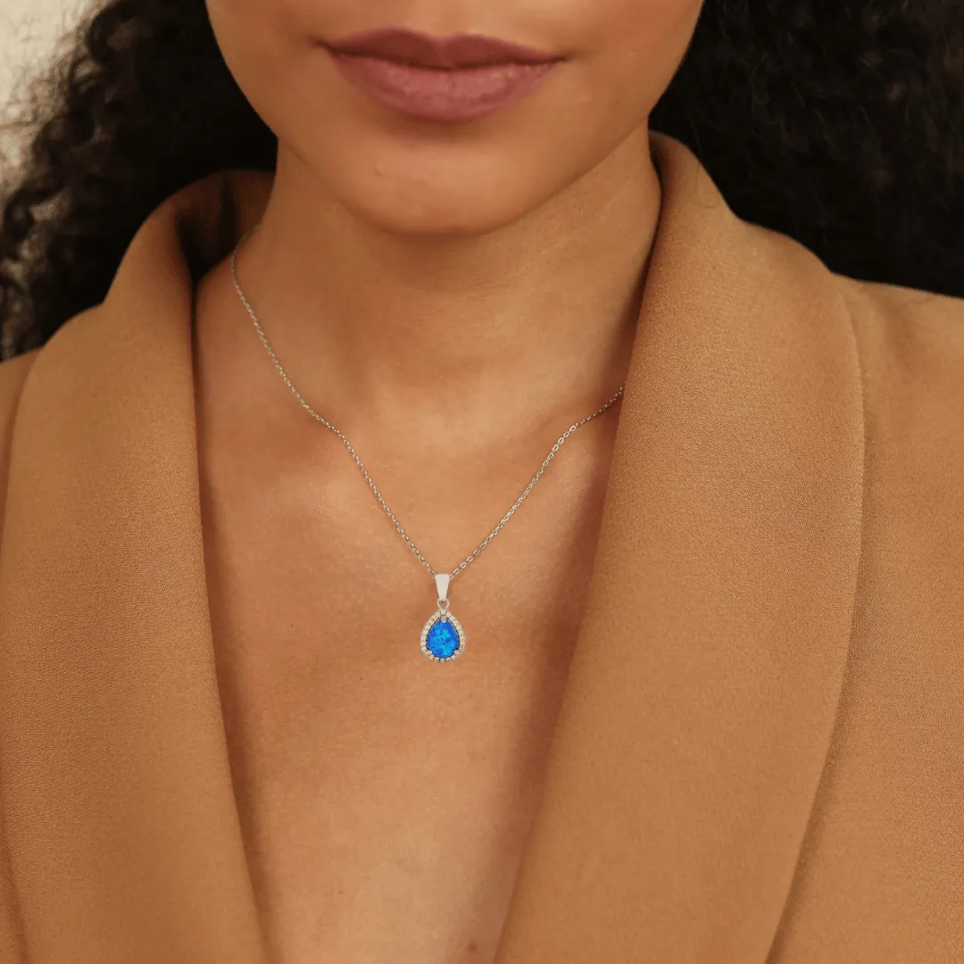 Blue Opal Teardrop Pendant Necklace