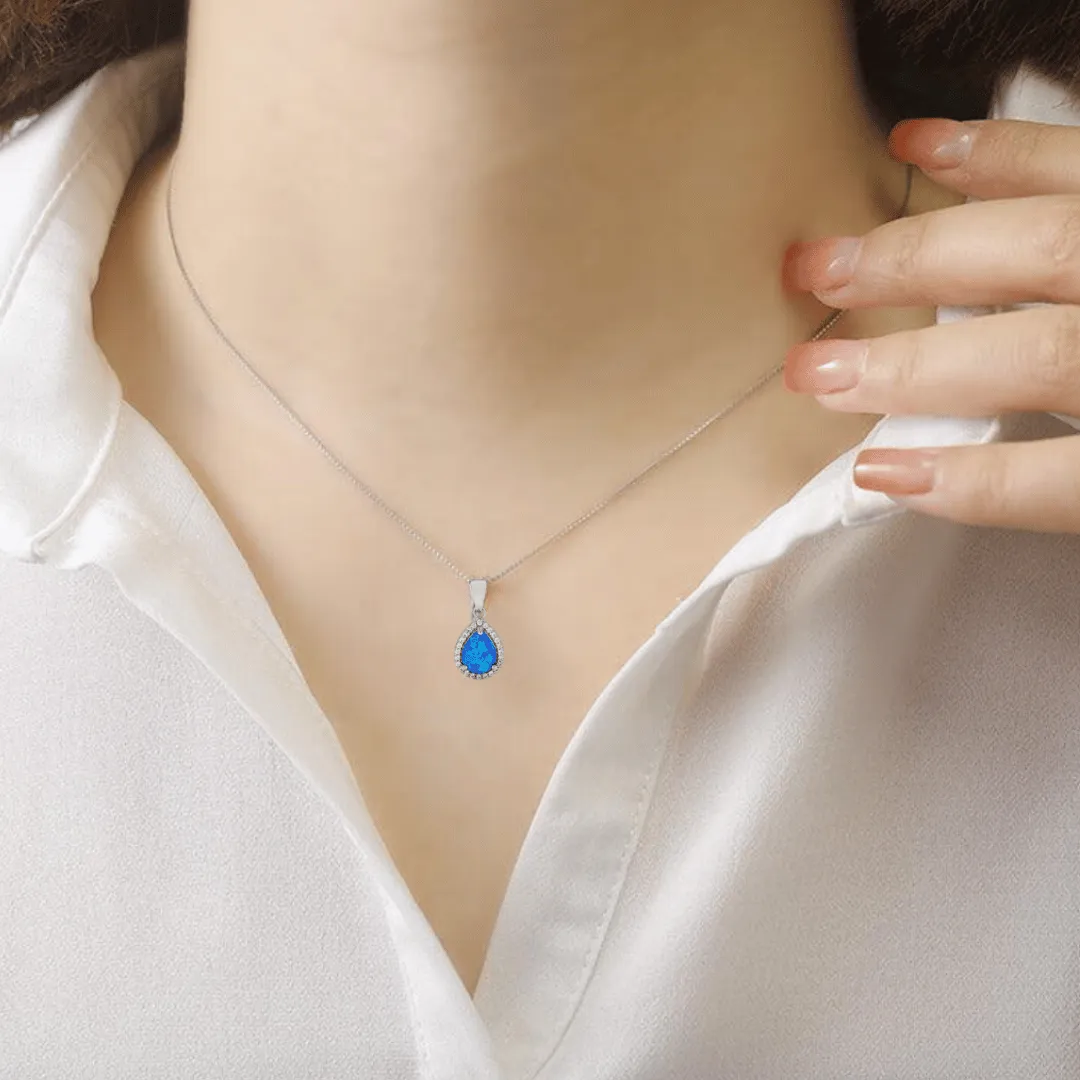 Blue Opal Teardrop Pendant Necklace