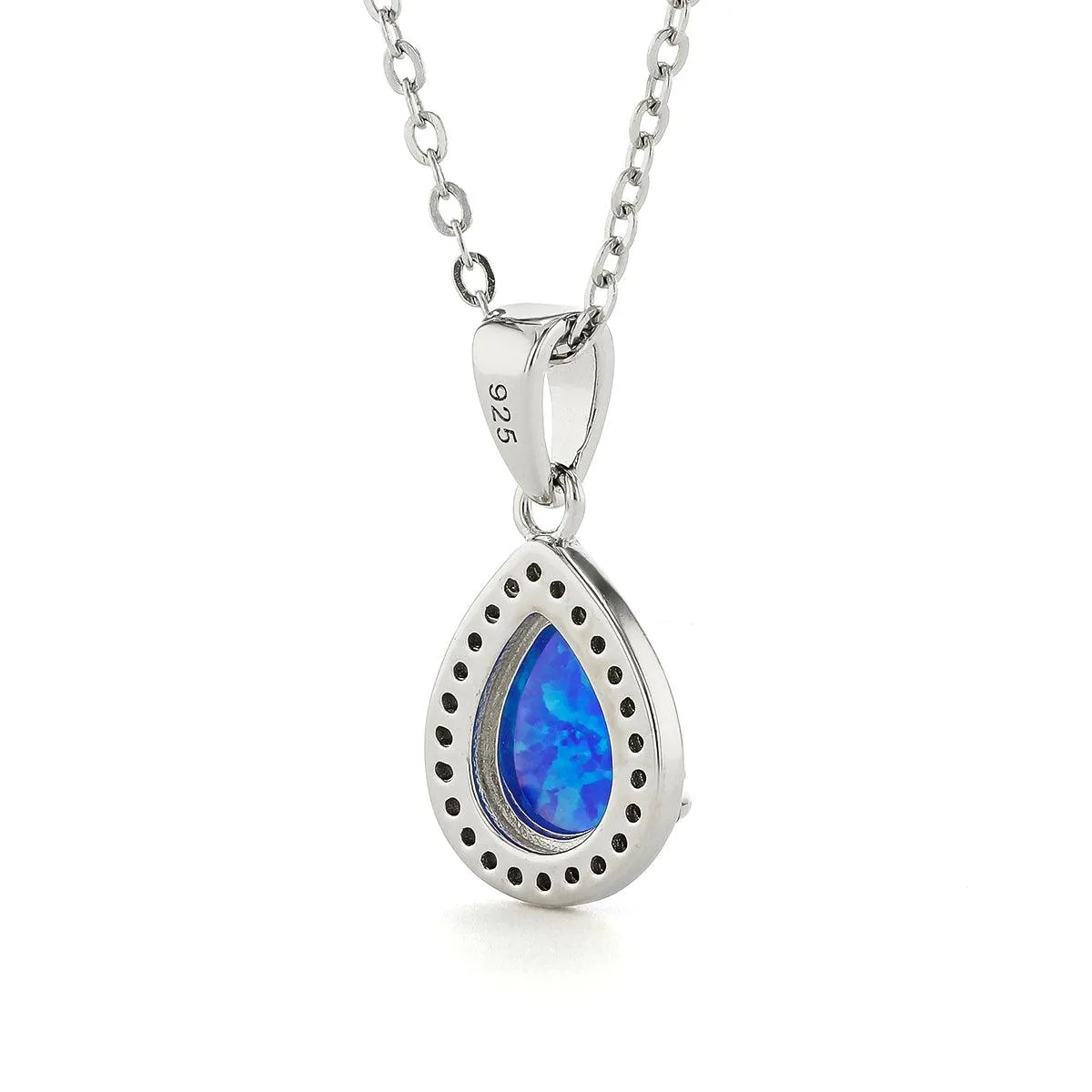 Blue Opal Teardrop Pendant Necklace