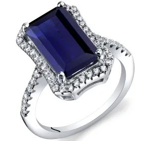 Blue Sapphire Ring Sterling Silver Emerald Shape 4.50 Carat Size 5