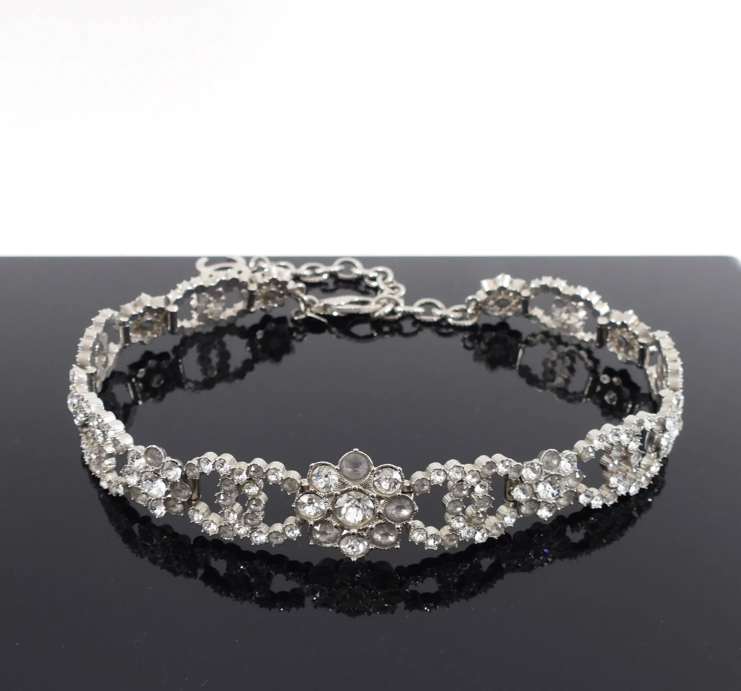 Chanel 15A Salzburg Silvertone Strass CC Choker Necklace