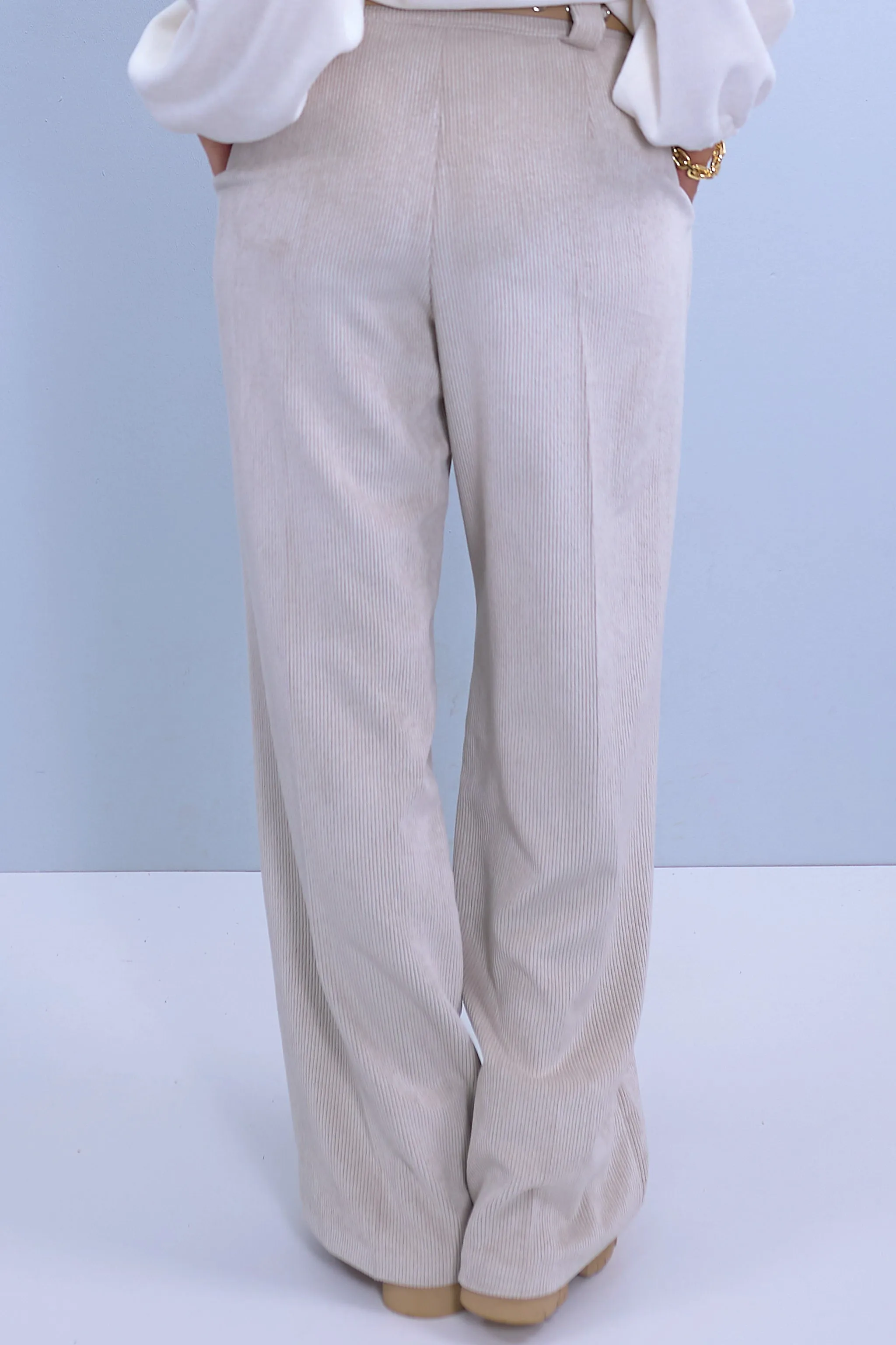 Cord Palazzo-Hose mit Bundfalten, beige