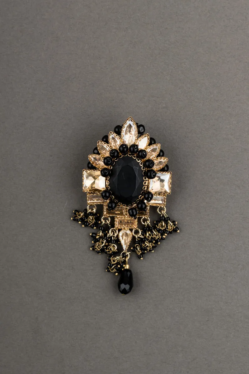 Crystal & Black Stone Brooch