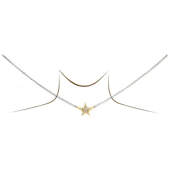 Cubic Zirconia Pave Star Pendant Gold Dipped Short Chain Necklace