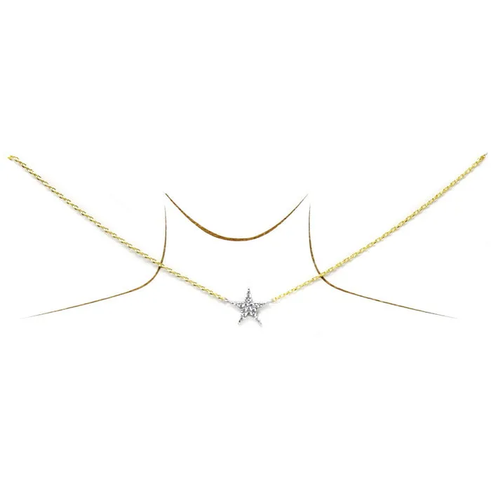 Cubic Zirconia Pave Star Pendant Gold Dipped Short Chain Necklace