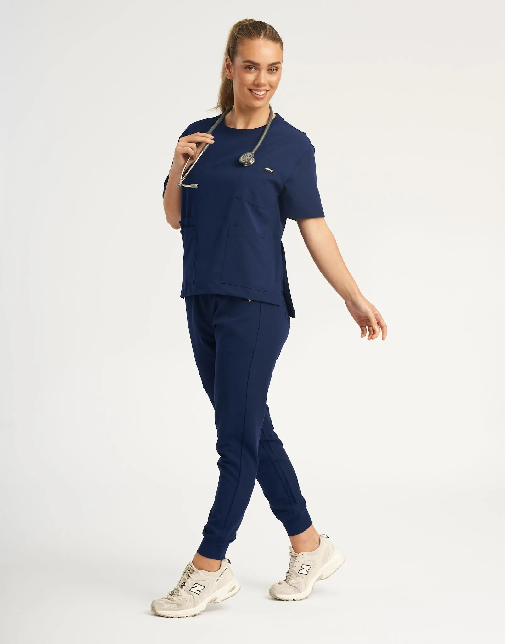 Essential Crewneck Scrub Top - True Navy